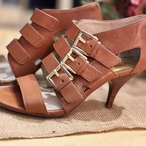 Michael Kors leather Brown Heeled Sandals with Crisscross Straps